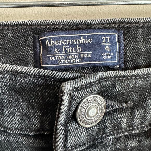 Abercrombie & Fitch LONG Ultra High Rise Straight Button Fly Jeans Black 27 4 - Picture 2 of 8